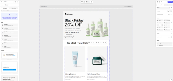 tabular email builder's easy to use interface that is beginner friendly email builder